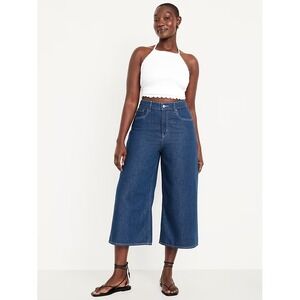 NEW Women's High-Waisted Baggy Dark Wash Wide-Leg Culotte Denim Jeans Sz 16